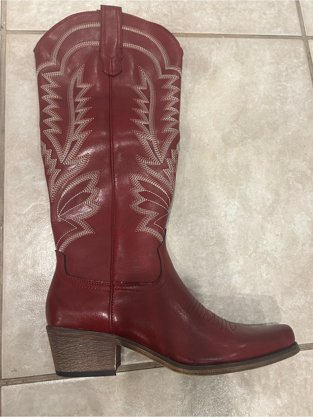 Classic Red Leather Western Heeled Boot